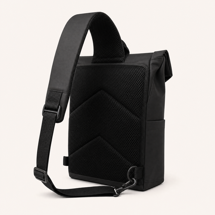 FURL Sling in Black, rear view showing the mesh back panel