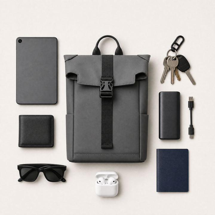 Everyday carry items laid out beside the FURL Sling