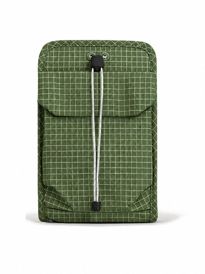 Organizer crossbody bag in Pine Green, front view with the shock-cord flap pocket